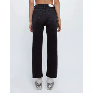 RE/DONE Jeans 70s Comfort Stretch High Rise Stove Pipe in Washed Noir