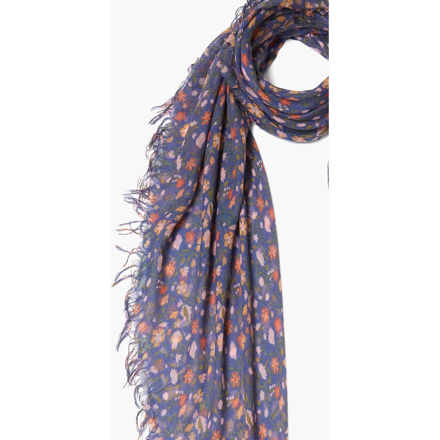 Chan Luu Sodalite Blue Floral Print Cashmere and Silk Scarf